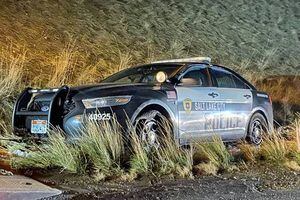 (Salt Lake City Police Department) A Salt Lake City police car was stolen and crashed near Foothill Drive and Interstate 80 on Dec. 24, 2021.