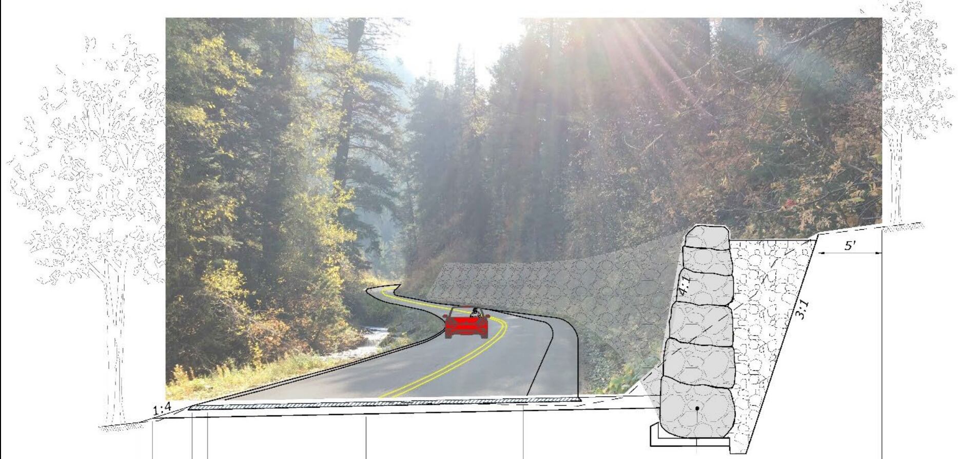 (Federal Highway Administration) A rendering of a proposed retaining wall on Mill Creek Canyon road.