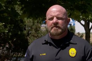 (FOX13) Ogden Police Lt. Will Farr addresses reporters at a July 11, 2022, news conference, following the arrest of a 28-year-old man accused of killing a man in Spanish Fork, then another in Ogden.