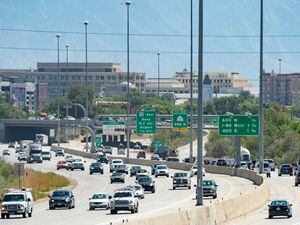 (Francisco Kjolseth  |  The Salt Lake Tribune) Traffic moves along I-15 in Salt Lake City on Thursday, September 3, 2020.