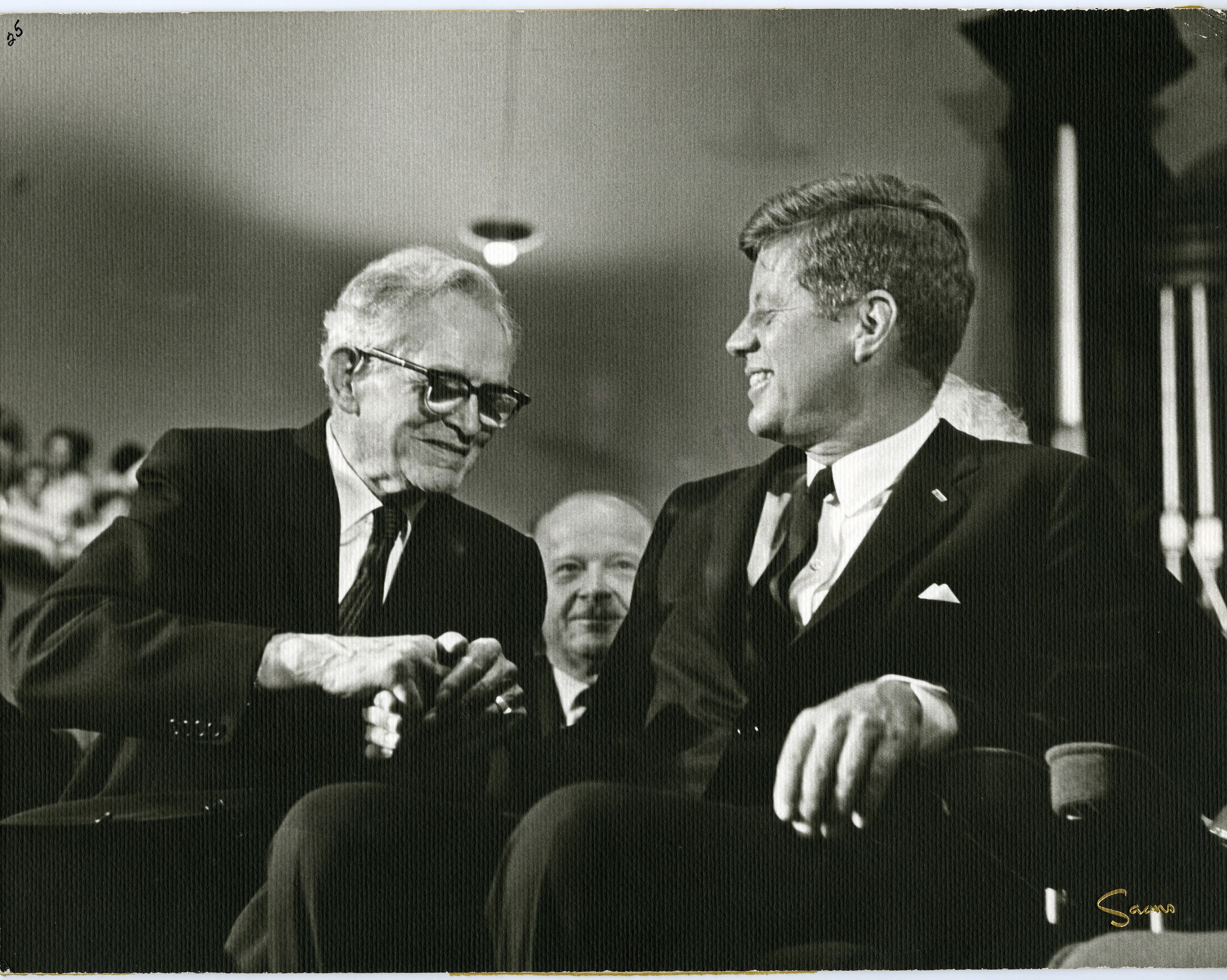 (The Church of Jesus Christ of Latter-day Saints) President David O. McKay, left, with U.S. President John F. Kennedy in the Tabernacle in September 1963.