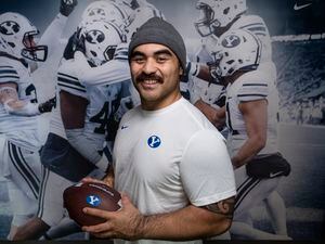 (Leah Hogsten | The Salt Lake Tribune) Houston Heimuli is the son of BYU running back Lakei Heimulu who played for BYU in the early 80's. Heimuli is walking on at BYU from Stanford University under the COVID-19 extra year of eligibility. "It's surreal," Houston Heimuli said of being given the chance to play for Brigham Young University.
