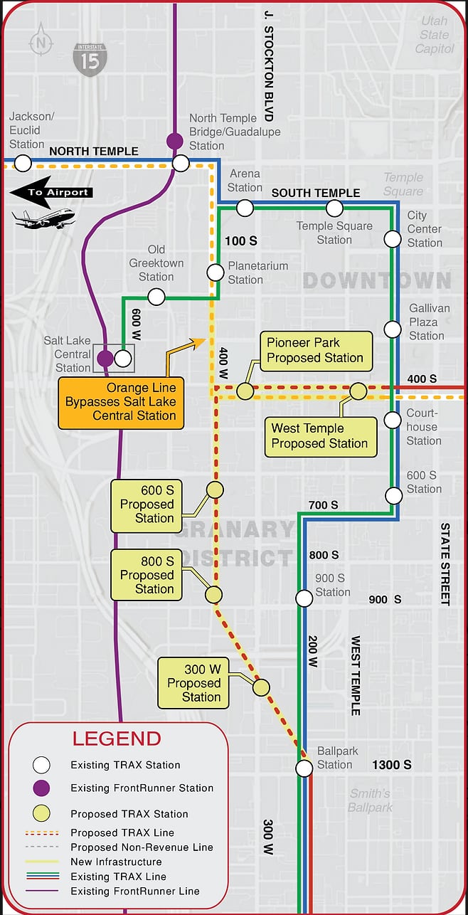 (Utah Transit Authority) UTA's third proposed concept for the orange line.