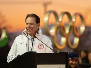 (Francisco Kjolseth | The Salt Lake Tribune) Fraser Bullock, the president of the Salt Lake City-Utah Committee for the Games, introduces athletes and leaders as they get ready to light the Olympic cauldron on the 20-year anniversary of the Salt Lake 2002 Olympic Opening Ceremony at Rice-Eccles Stadium on Tuesday, Feb. 8, 2022.