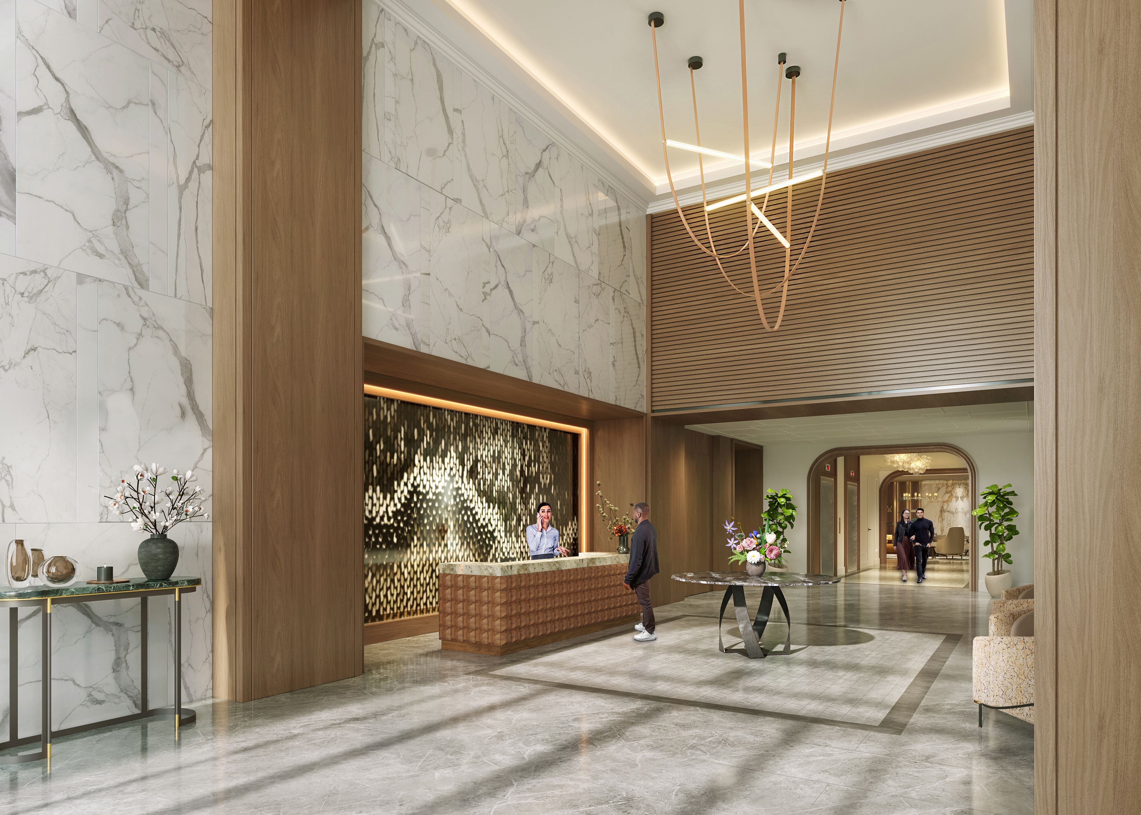 (Hines) Rendering of the new lobby/reception area for South Temple Tower, part of an office-to-residential remake of 136 E. South Temple in Salt Lake City.