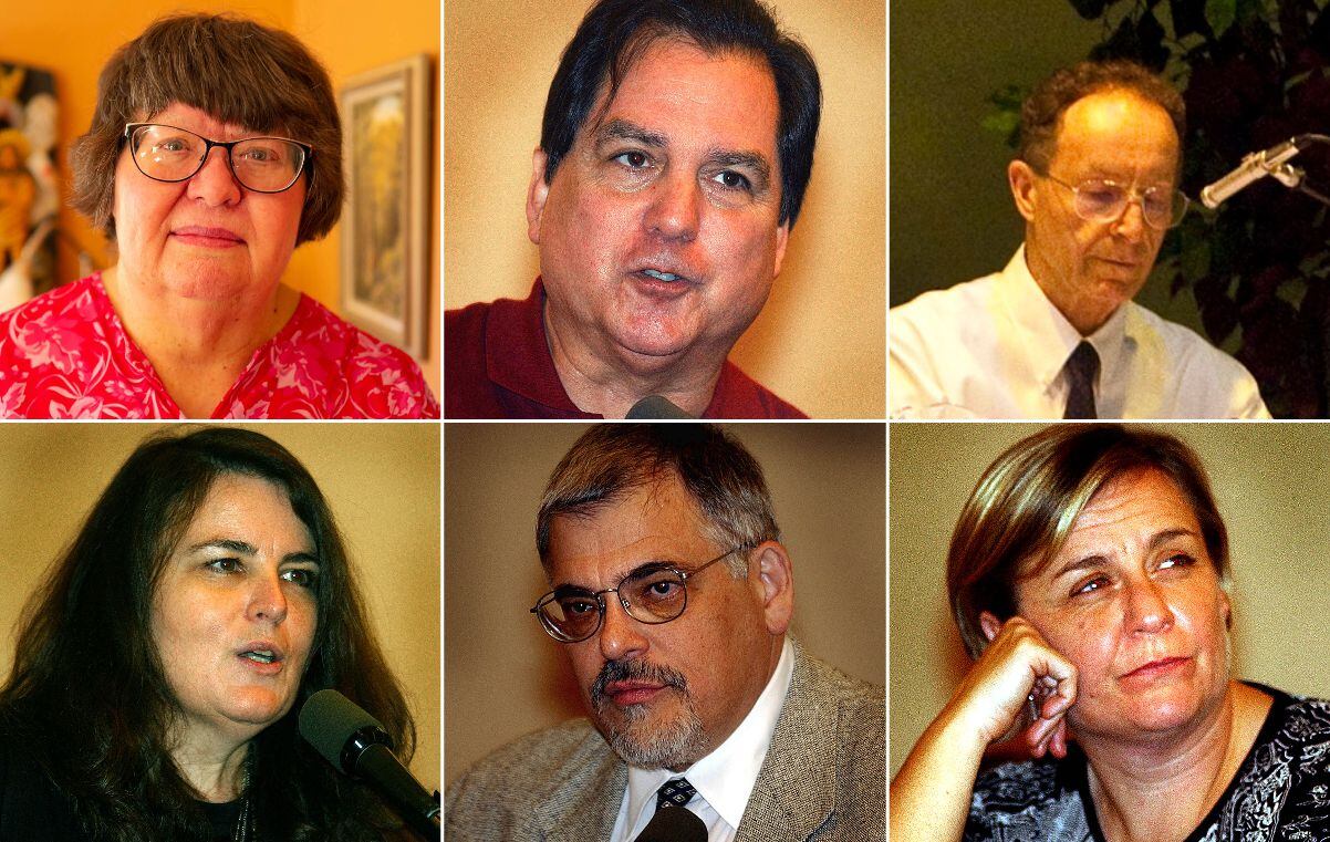 (The Salt Lake Tribune) Members of the "September Six," who were disciplined by The Church of Jesus Christ of Latter-day Saints in September 1993. Clockwise, from top left: Lavina Fielding Anderson; D. Michael Quinn; Avraham Gileadi; Lynne Kanavel Whitesides; Paul Toscano; and Maxine Hanks.