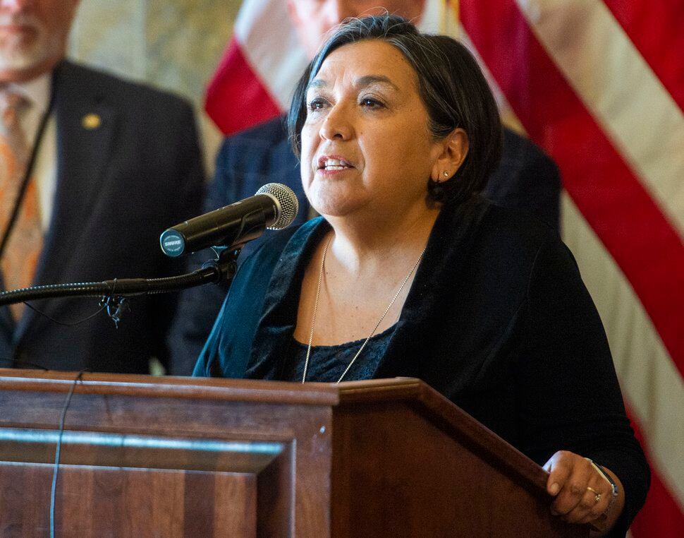 (Rick Egan | Tribune file photo) Former state Rep. Rebecca Chavez-Houck, pictured at a news conference in February 2020, said her mother taught her how important it is to vote. 