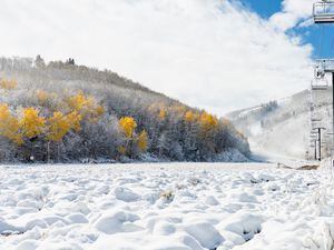 (Matt Chi | Park City Mountain)

Fresh snow blankets the ground at Park City Mountain Resort, which reported receiving 11 inches near the summit of the Bonanza lift as of Tuesday morning from the first storm of the season, which began Saturday, Oct. 21, 2022.