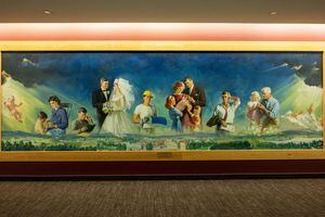 (Courtesy of Brigham Young University-Idaho)
This "Purpose of Life" mural, which appeared in the Mormon Pavilion at the New York World's Fair in the mid-1960s, is now on display at the BYU-Idaho Center.