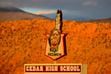 This Jan. 11, 2019 photo shows the mascot "Redmen" at Cedar High School in Cedar City, Utah. The southern Utah high school is getting rid of its “Redmen” mascot as it becomes the latest team to shed a Native American moniker deemed offensive to some people.  (Trent Nelson/The Salt Lake Tribune via AP)