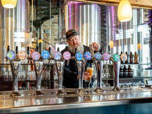 (Stuart Melling  |  Gastronomic SLC) Jason Stock pours a glass of his new creation, Dog Lake Pale Ale, at Squatters Pub Brewery, 147 W. 300 South, Salt Lake City, on Monday, March 27, 2023. Stock has returned as brewmaster at Squatters' downtown Salt Lake City location.