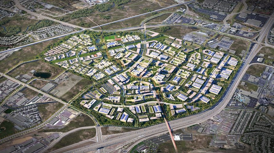 (Rendering by Skidmore, Owings & Merrill, via Point of the Mountain State Land Authority) A bird's eye view of The Point, a Utah-backed housing and economic development project proposed on 600 state-owned acres at Point of the Mountain in Draper. The land is to be vacated by Utah State Prison when that facility is moved to Salt Lake City sometime in 2022.
