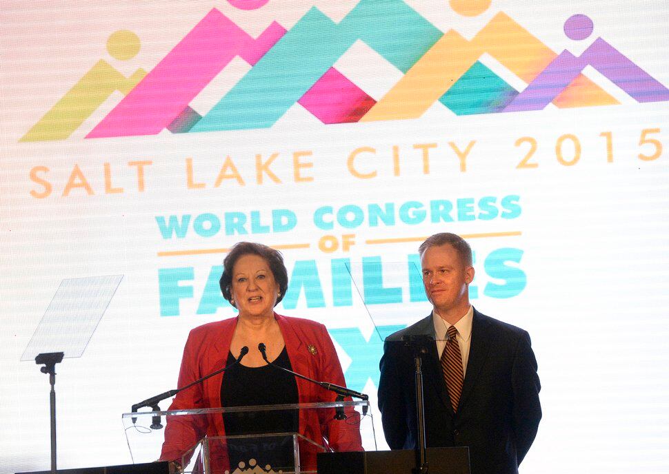 (Al Hartmann | Tribune file photo) Stanford Swim, board chairman of the Sutherland Institute, stands with Janice Shaw Crouse, executive director for the World Congress of Families, during the latter's conference at the Grand America in Salt Lake City in the fall of 2015. 