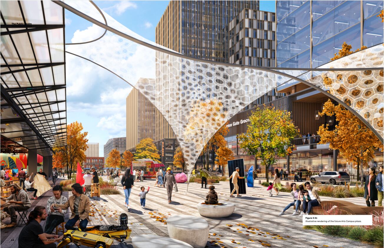 (Salt Lake City Redevelopment Agency) Rendering of a future Arts Campus plaza, part of Salt Lake City's latest vision for its Rio Grande District.