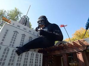 (Al Hartmann  |  The Salt Lake Tribune) 	
Ammon Smith has outdone himself again this Halloween season dressing up his home along 900 East in Sugarhouse.   He's done something wild and scary in his yard for the past five years.  This year it's King Kong.