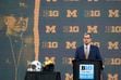 (Darron Cummings | AP) Michigan head coach Jim Harbaugh talks to reporters during an NCAA college football news conference at the Big Ten Conference media days, at Lucas Oil Stadium, Tuesday, July 26, 2022, in Indianapolis.