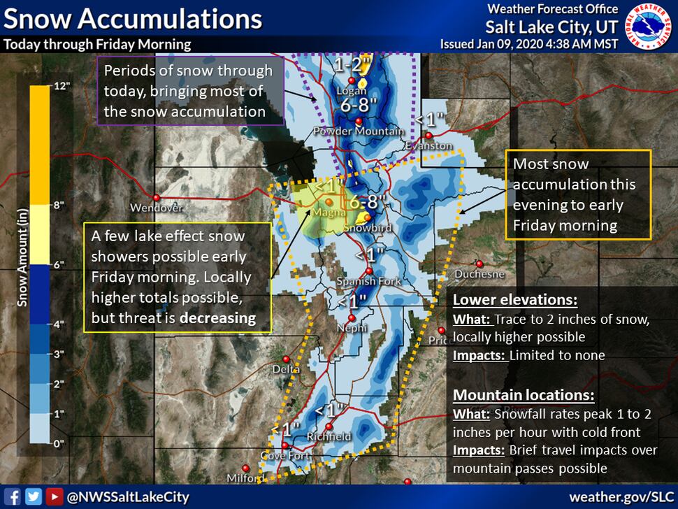 (Coiurtesy of the National Weather Service) Northern Utah valleys will see a bit of snow over the next few days, with more in the mountains.