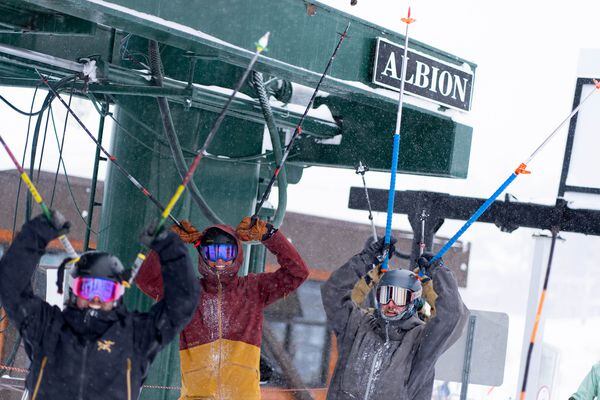 (Francisco Kjolseth | The Salt Lake Tribune) Skiers get a chance to ride the two-person Albion chair lift one last time before it closed for good on Tuesday, April 12, 2022 at Alta Ski Area. Alta plans to be among the first Utah resorts to open the 2022-23 ski season with a planned opening date of Nov. 18, 2022.