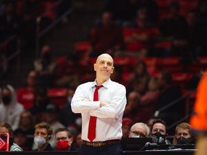 (Rachel Rydalch | The Salt Lake Tribune) University of Utah mens basketball coach, Craig Smith, is pictured during the game against Oregon State on Thursday, Feb. 3, 2022.
