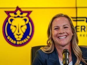 (Trent Nelson  |  The Salt Lake Tribune) Utah Royals FC coach Amy Rodriguez is introduced in Sandy on Thursday, April 20, 2023.