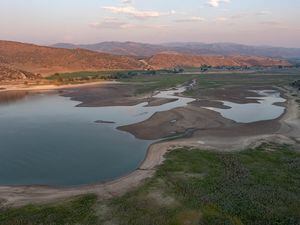 (Francisco Kjolseth | The Salt Lake Tribune) Echo Reservoir is shown at 30% of capacity during extreme drought conditions on July 12, 2021.