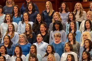(Rick Egan | The Salt Lake Tribune) Choir sings at women's session of General Conference on Saturday, April 2, 2022.
