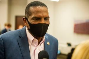 (Rick Egan | Tribune file photo) In this Nov. 3, 2020, file photo, Republican Burgess Owens talks to the media at the GOP election headquarters, at the Utah Association of Realtors office in Sandy.
