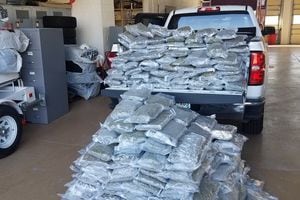 (Courtesy Utah Department of Public Safety)  A Utah Highway Patrol trooper found 356 pounds of marijuana in the bed of a pickup truck that was stopped on Interstate 80 on Monday, April 16, 2018.