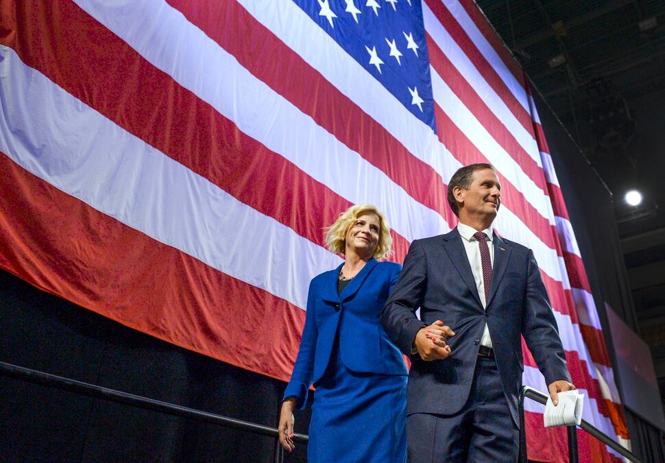 (Leah Hogsten | The Salt Lake Tribune) Incumbent Chris Stewart, Representative for Utah's 2nd Congressional District shown with his wife Evie, won the nomination at the Utah Republican Nominating Convention Saturday, April 21, 2018 with 74% of the vote.