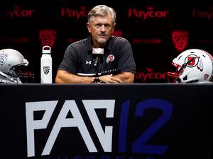 (Damian Dovarganes | AP) Utah head coach Kyle Whittingham speaks during Pac-12 Conference football media day Friday in Los Angeles.