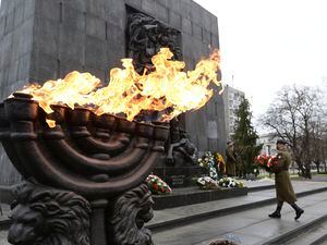 (Czarek Sokolowski | AP photo)

A wreath is laid at the monument to the Heroes of the Warsaw Ghetto in Warsaw, Poland, on Wednesday, Jan. 27, 2021, as part of world observances of the 76th anniversary of the liberation of the Nazi German death camp Auschwitz.