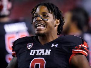 (Rick Bowmer | AP) Utah running back Tavion Thomas smiles on the sideline during the second half of the team's NCAA college football game against San Diego State on Saturday, Sept. 17, 2022, in Salt Lake City.
