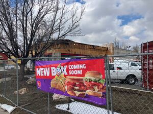 (Sean P. Means  |  The Salt Lake Tribune) A banner outside a construction site at 61 E. 2100 South in Salt Lake City proclaims a new Jack In the Box restaurant arriving at the location soon. The building is a former Burger King, being retrofitted for the new fast-food company.