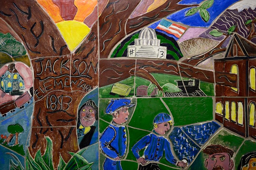 Scott Sommerdorf | The Salt Lake Tribune A detail of a student-made mural inside Andrew Jackson Elementary. The school is planning to change it's name to Mary Jackson Elementary after being named for Andrew Jackson, Wednesday, February, 7, 2018. 