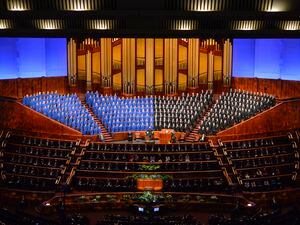 (Chris Samuels | The Salt Lake Tribune) The Tabernacle Choir at Temple Square performs during General Conference of The Church of Jesus Christ of Latter-day Saints in Salt Lake City in April 2022. The Salt Lake Tribune is inviting readers to submit their "dream headlines" for the upcoming October conference.