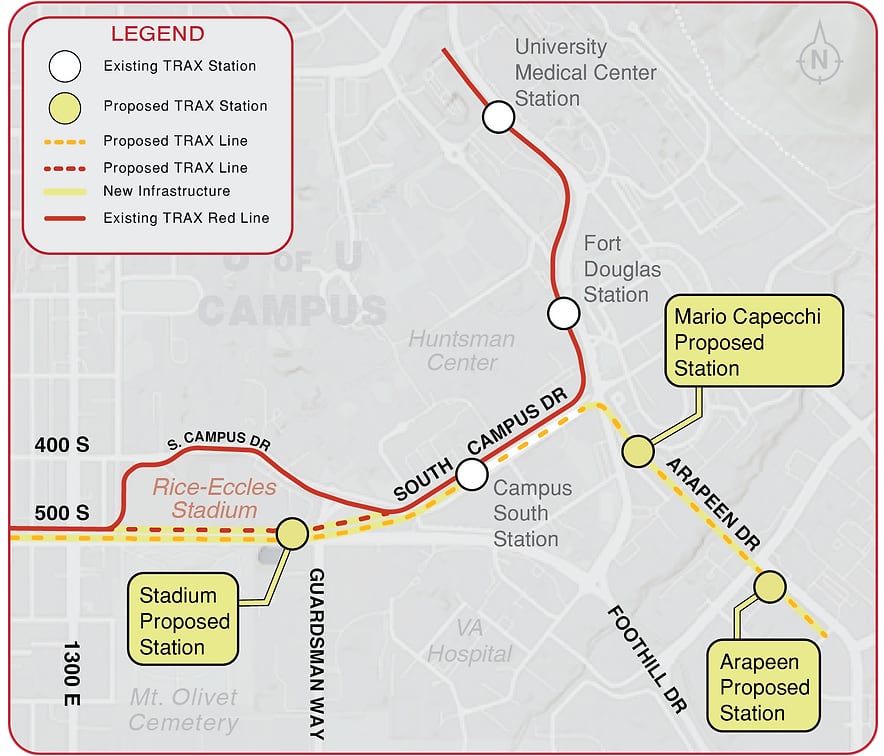 (Utah Transit Authority) UTA's fourth concept for a new orange line to connect the Salt Lake City Airport to the University of Utah.