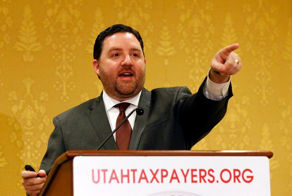 (Rick Bowmer | AP) Rep. Robert Spendlove speaks during the Utah Taxpayers Association 2019 legislative outlook conference Jan. 7, 2019, in Salt Lake City. Spendlove said he supported the Legislature eliminating Utah's tampon tax. 