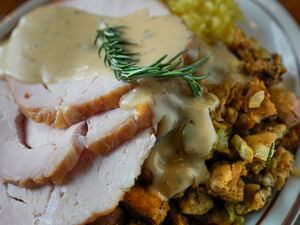 (Leah Hogsten | The Salt Lake Tribune)  Hub & Spoke Diner's Thanksgiving Day Buffet on Thursday, Nov. 25, 2021 will include their classic dishes as well as roasted turkey with turkey gravy, a gluten-free stuffing, mashed potatoes, sauteed green beans, candied yams, cranberry sauce, rolls, fresh fruit and a house salad. 