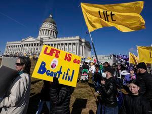 (Leah Hogsten | The Salt Lake Tribune)  Hundreds of anti-abortion activists rally at Pro-Life Utah's March for Life at the Utah Capitol on Saturday, in conjunction with the national March for Life in D.C., Jan. 22, 2022. 