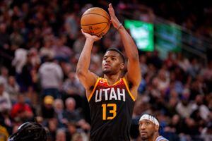 (Trent Nelson  |  The Salt Lake Tribune) Utah Jazz guard Jared Butler (13) as the Utah Jazz host the Los Angeles Clippers, NBA basketball in Salt Lake City on Friday, March 18, 2022.