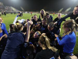 (Jaren Wilkey | BYU) The BYU women's soccer team celebrates a win over defending champs Santa Clara last year, earning them a trip to their first-ever national title game. The Cougars' soccer team was just one squad that excelled in Provo last fall.