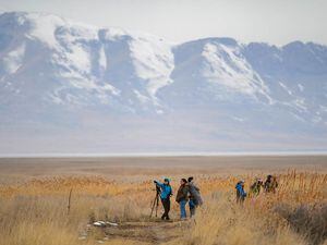 (Trent Nelson | The Salt Lake Tribune)  
Birdwatchers stand watch at Farmington Bay on Saturday Feb. 2, 2019.