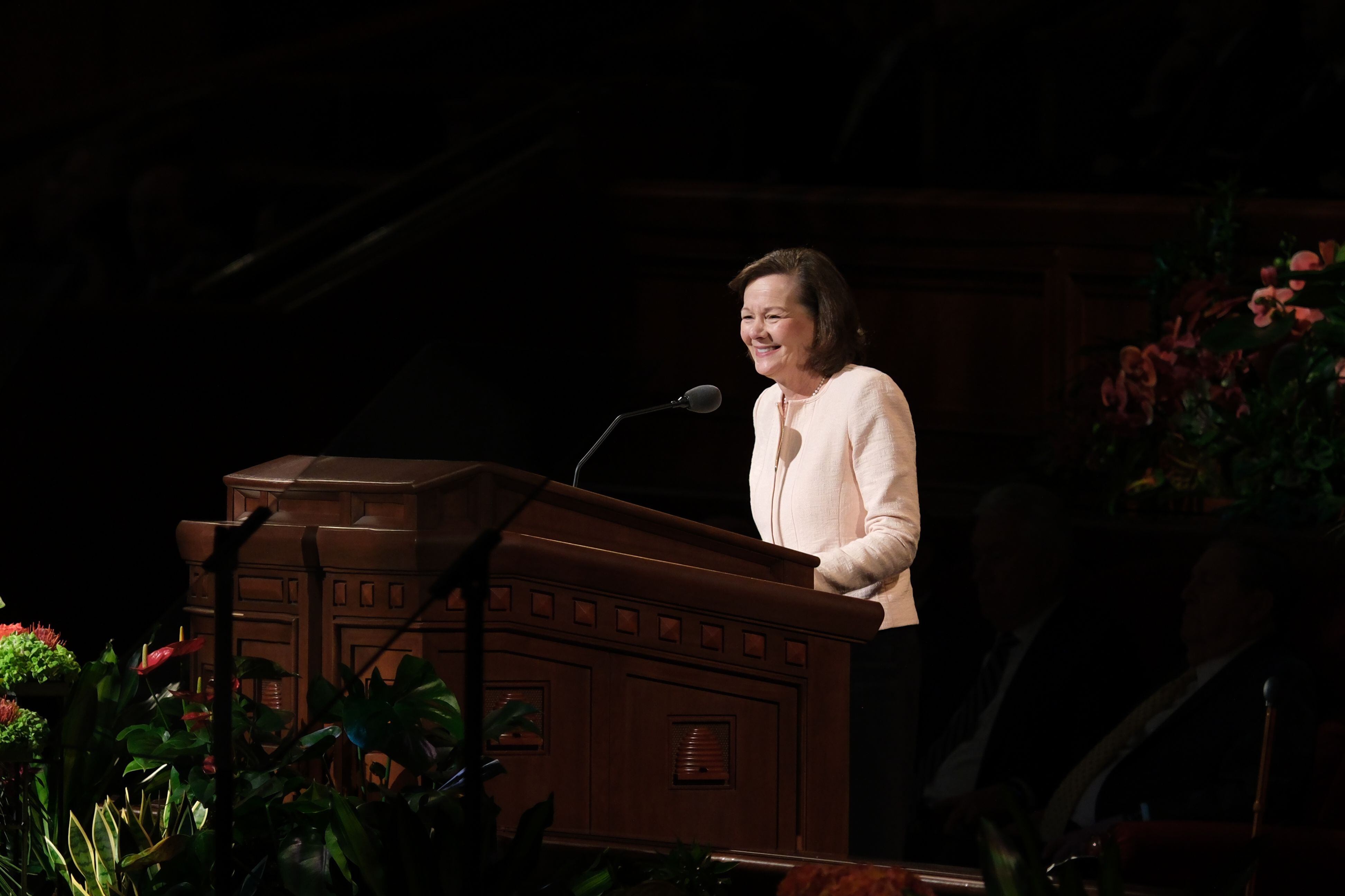 (The Church of Jesus Christ of Latter-day Saints) Susan H. Porter speaks at General Conference on Sunday, April 7, 2024. She was one of three women to give a sermon at the two-day gathering.