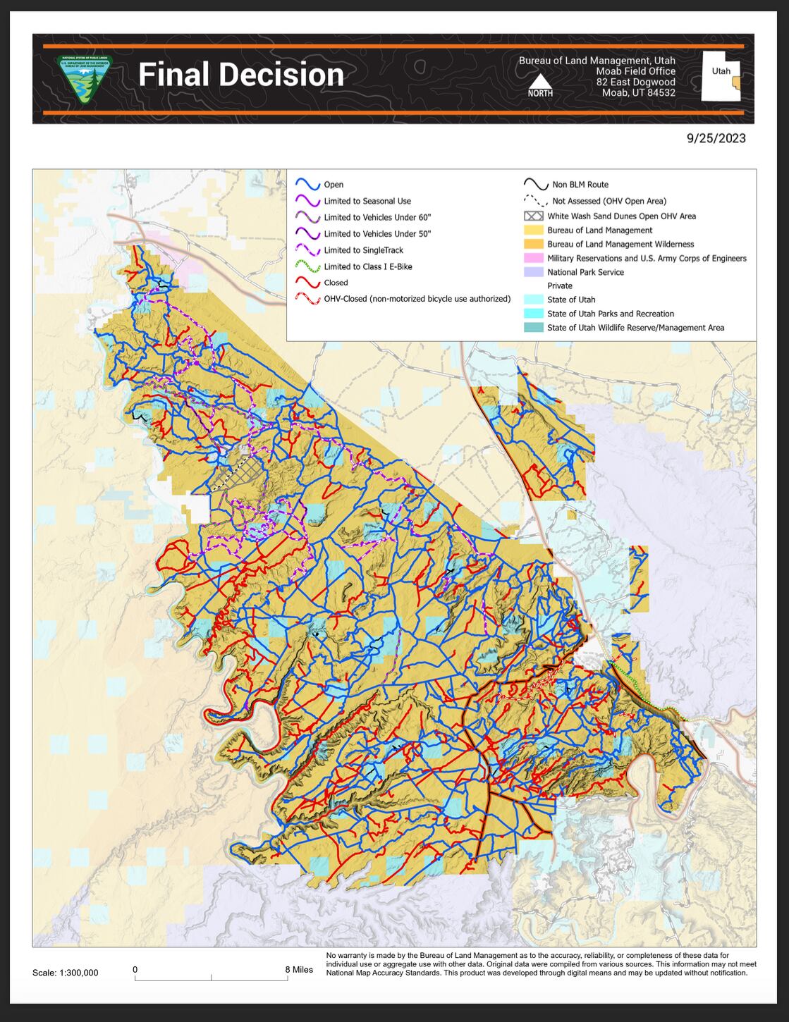 (Screenshot) Bureau of Land Management map of the Labyrinth Rims Gemini Bridges Travel Management Plan from Sept. 25, 2023.