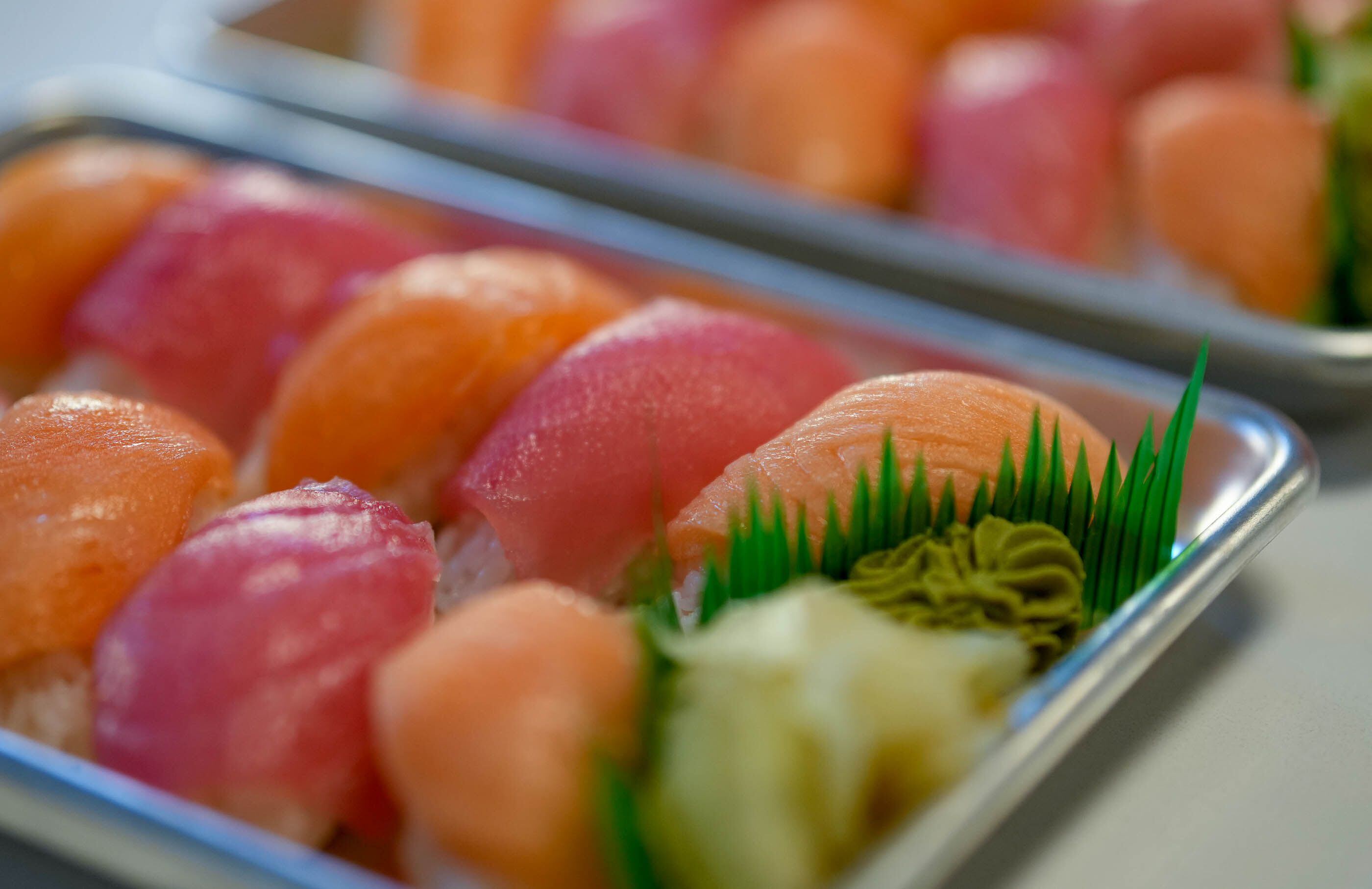 (Francisco Kjolseth | The Salt Lake Tribune) A special sashimi customer order from Shwe Letyar Sushi at Woodbine Food Hall in Salt Lake, Wednesday, April 3, 2024.