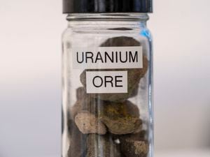 (Rick Egan | The Salt Lake Tribune) A bottle of containing uranium ore. A new uranium mill maybe coming to Utah under a proposal unveiled this week.
