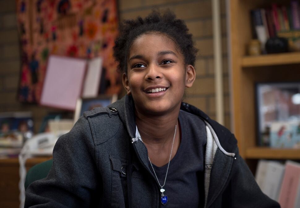 Scott Sommerdorf | The Salt Lake Tribune Sixth grader Kiana Phillips speaks about her feelings about the plans for Andrew Jackson Elementary to change it's name to Mary Jackson Elementary, Wednesday, February, 7, 2018. 