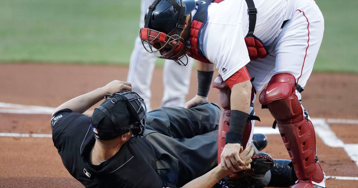 Home plate umpire Chris Segal hit by Josh Donaldson’s bat