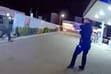 (Salt Lake City Police Department) A Salt Lake City police officer aims his gun at 36-year-old Cameron Ammon Cloward on April 2, 2024, seconds before officers open fire on Cloward, killing him. Cloward, who appears to be holding a pocketknife in the footage, had reportedly threatened to stab a convenience store employee and didn't listen to police commands to drop the knife or get on the ground.