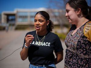 (Trent Nelson  |  The Salt Lake Tribune) Rachel Weaver, of the Black Menaces, filming a TikTok video at BYU in Provo on Friday, April 8, 2022.
